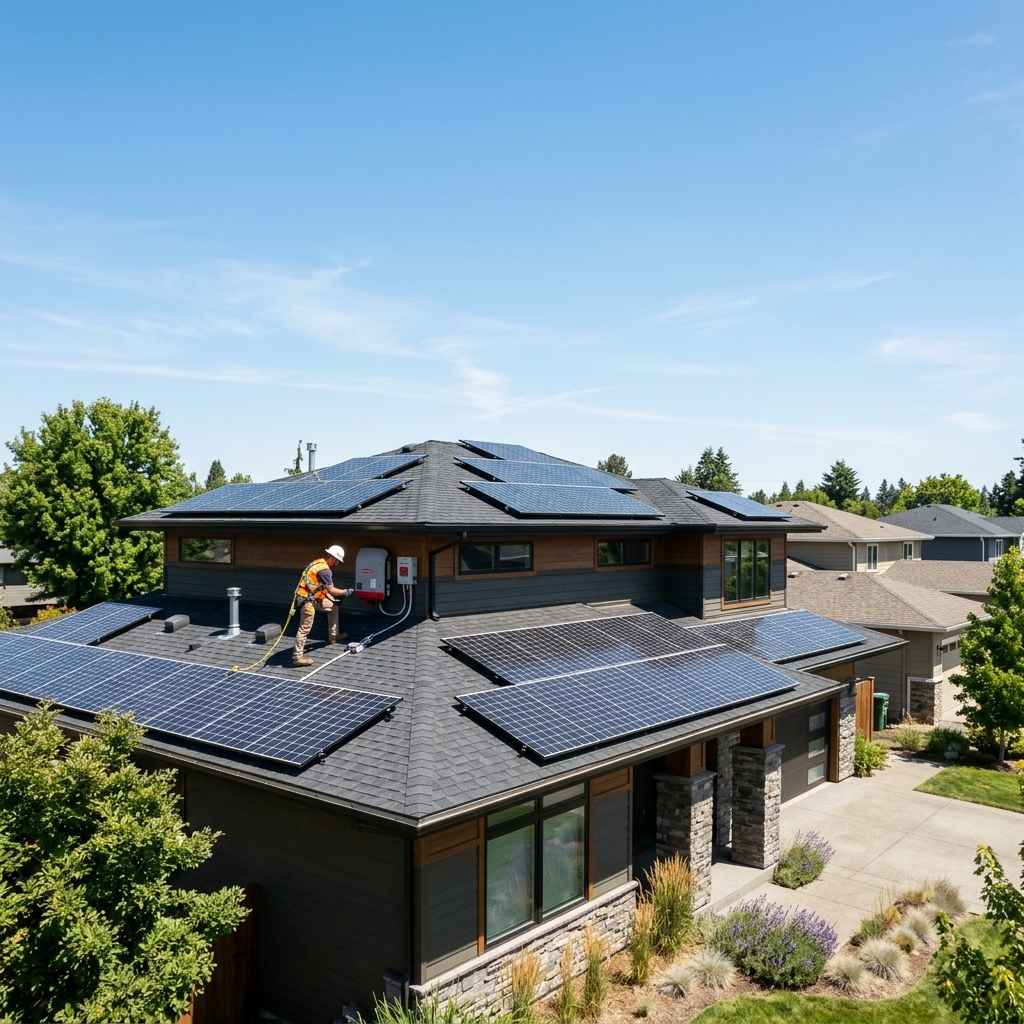 Sparkling solar panels on modern residential roof