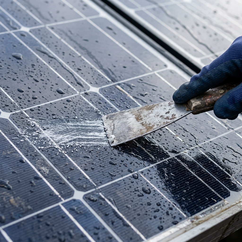 Scraping a solar panel surface showing scratch risks