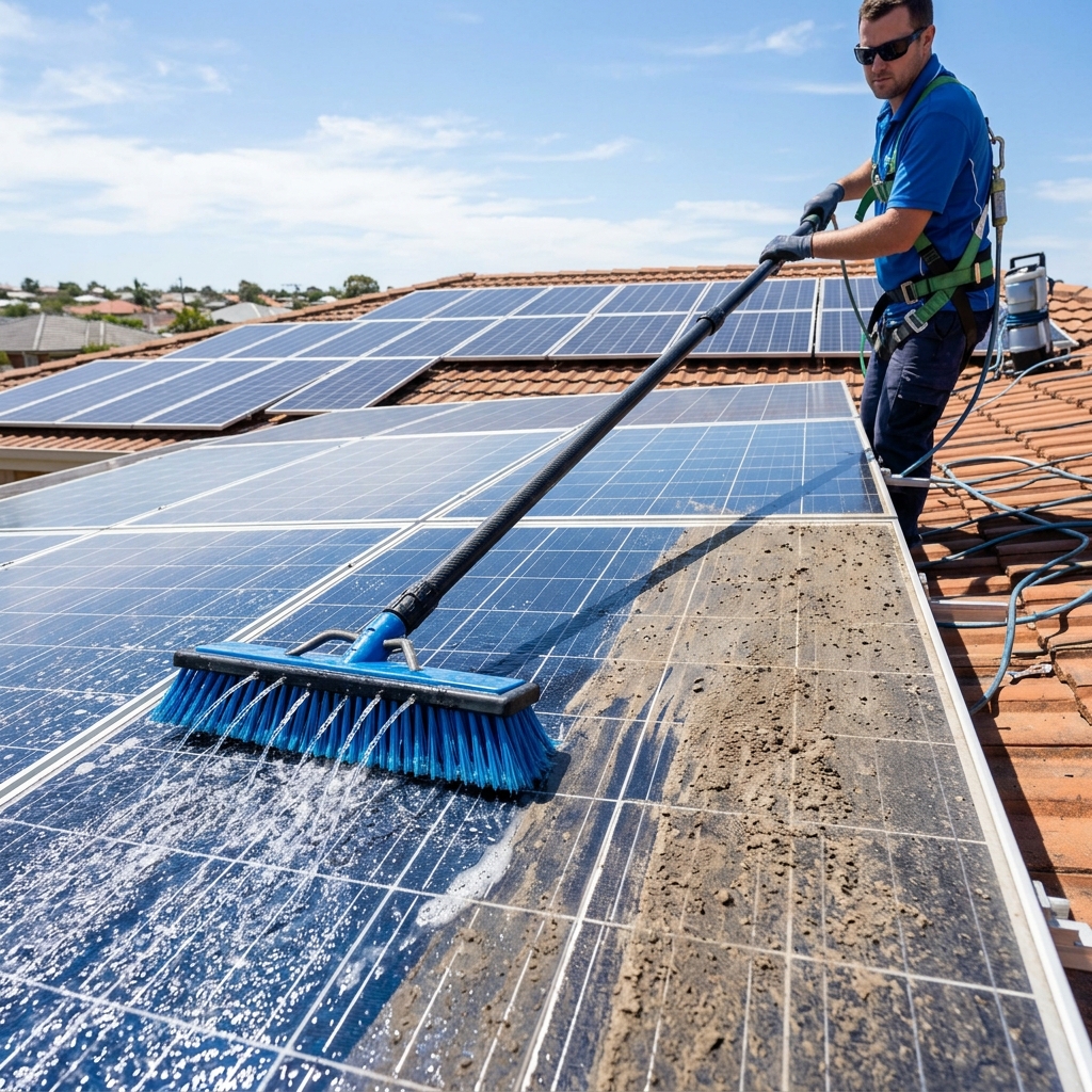 Pure water solar cleaning brush cleaning solar panels