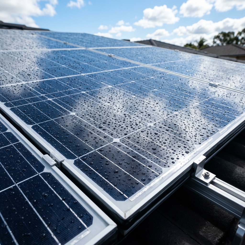 Detail view of clean solar panel after cleaning